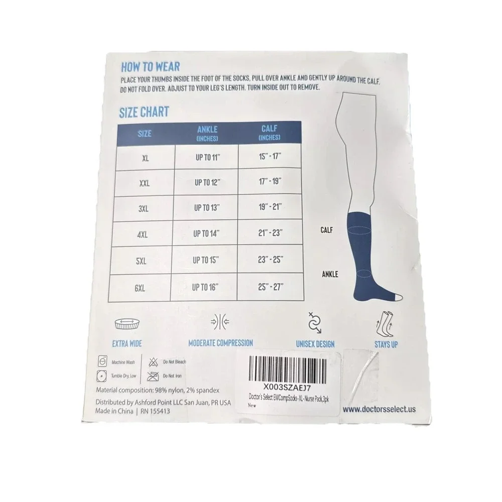Compression Socks 3 Pairs XL  ‎  Doctor's Select Extra Wide Multicolor